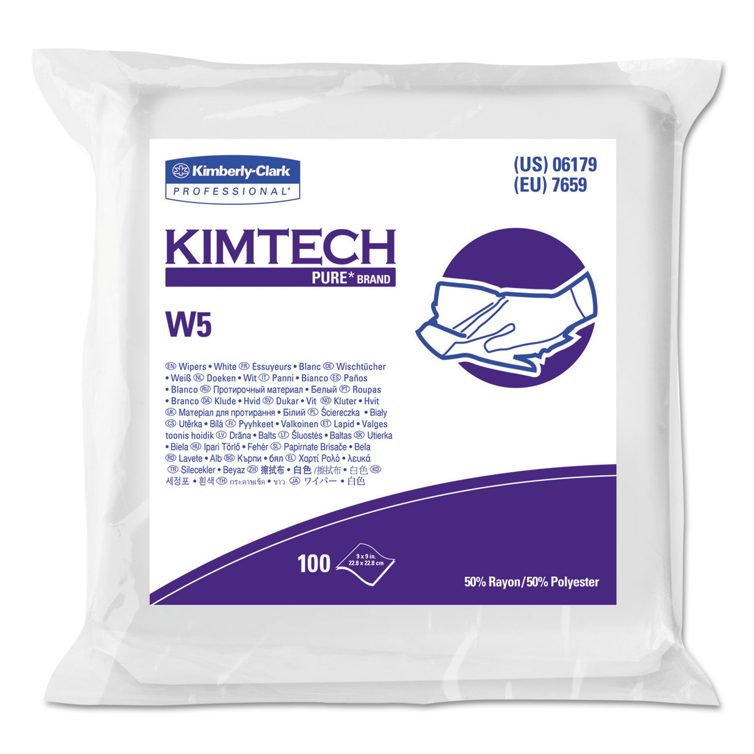  Kimtech 6179 W5 Critical Task Wipers, Flat Double Bag, Spunlace, 9x9, White, 100/Pk, 5/Carton (KCC06179) 