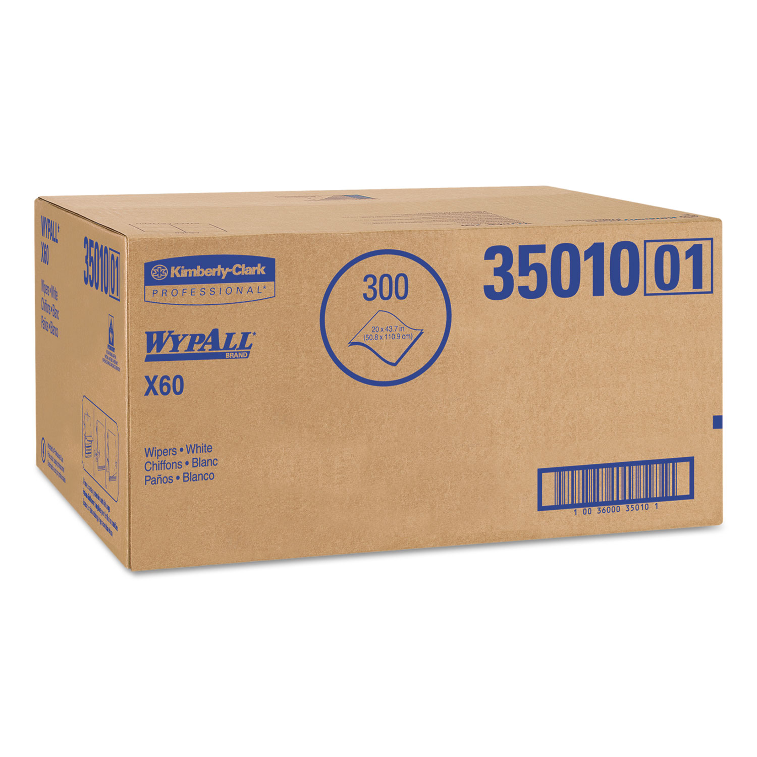  WypAll 35010 X60 Shower Towels, 22 1/2 x 39, White, 100/Box, 3 Boxes/Carton (KCC35010) 