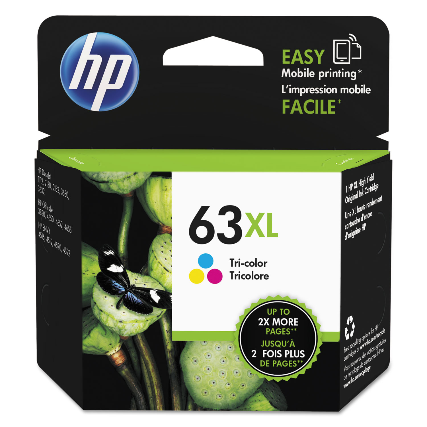  HP F6U63AN#140 HP 63XL, (F6U63AN) High Yield Tri-Color Original Ink Cartridge (HEWF6U63AN) 