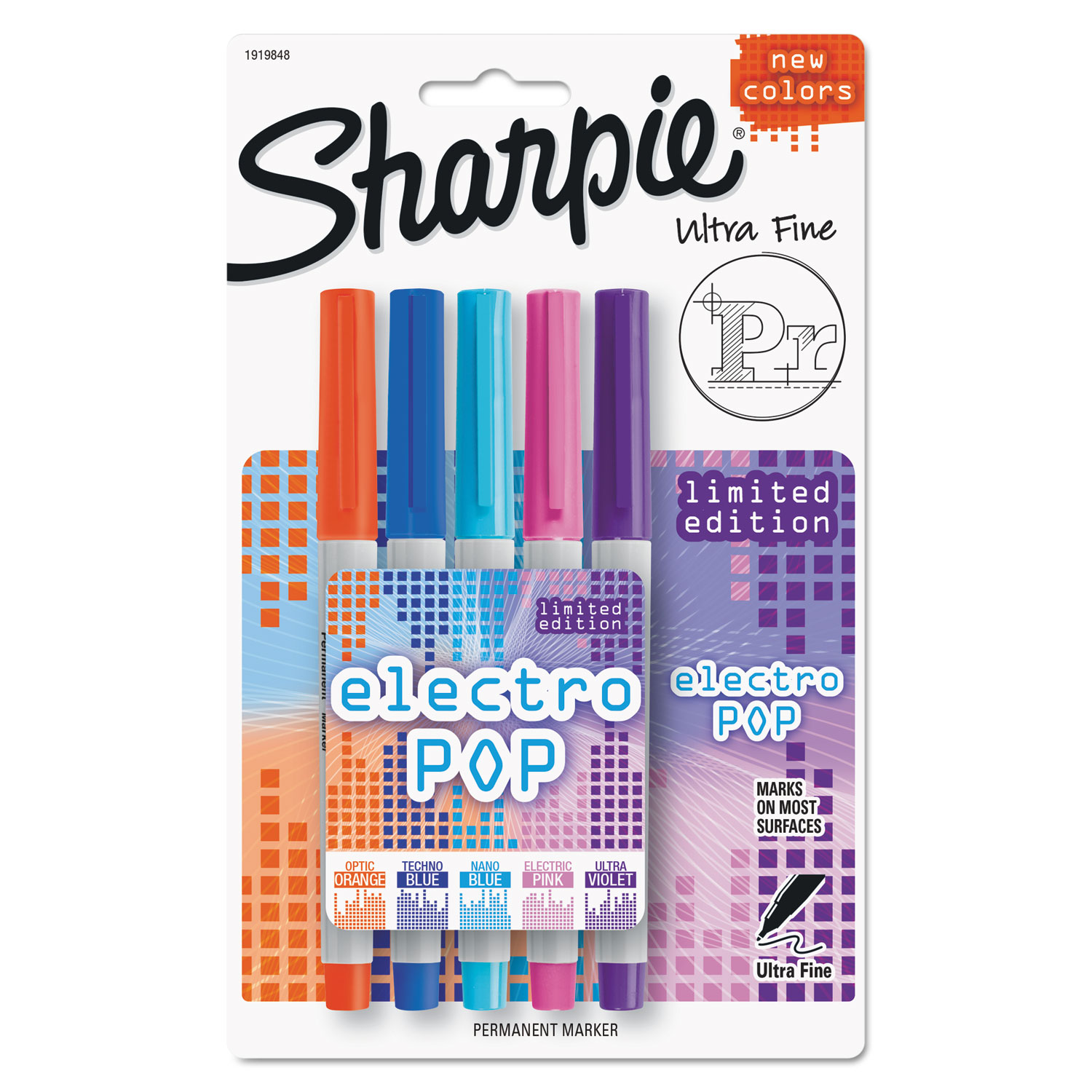  Sharpie 1919848 Ultra Fine Electro Pop Marker, Extra-Fine Needle Tip, Assorted Colors, 5/Pack (SAN1919848) 