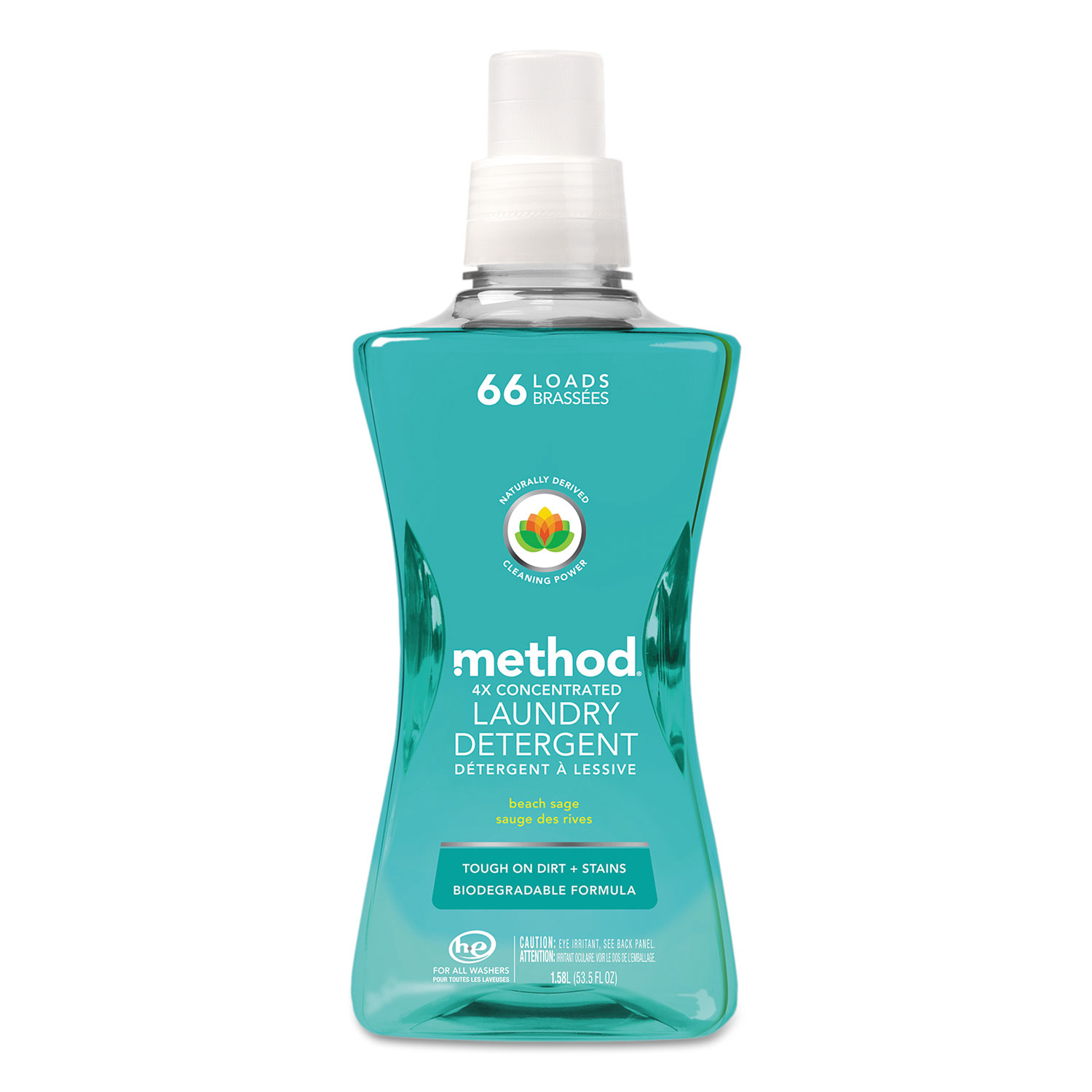  Method 01489 4X Concentrated Laundry Detergent, Beach Sage, 53.5 oz Bottle, 4/Carton (MTH01489) 