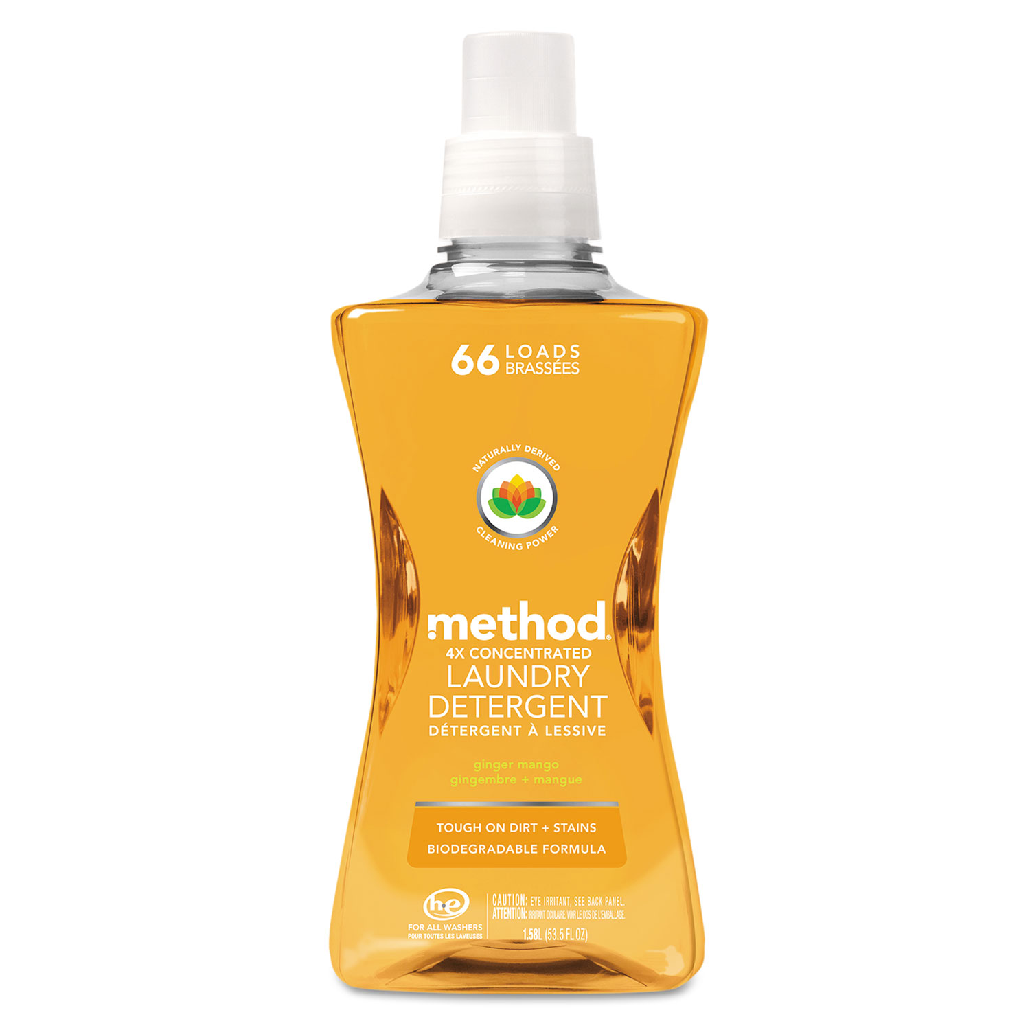  Method 01490 4X Concentrated Laundry Detergent, Ginger Mango, 53.5 oz Bottle, 4/Carton (MTH01490) 