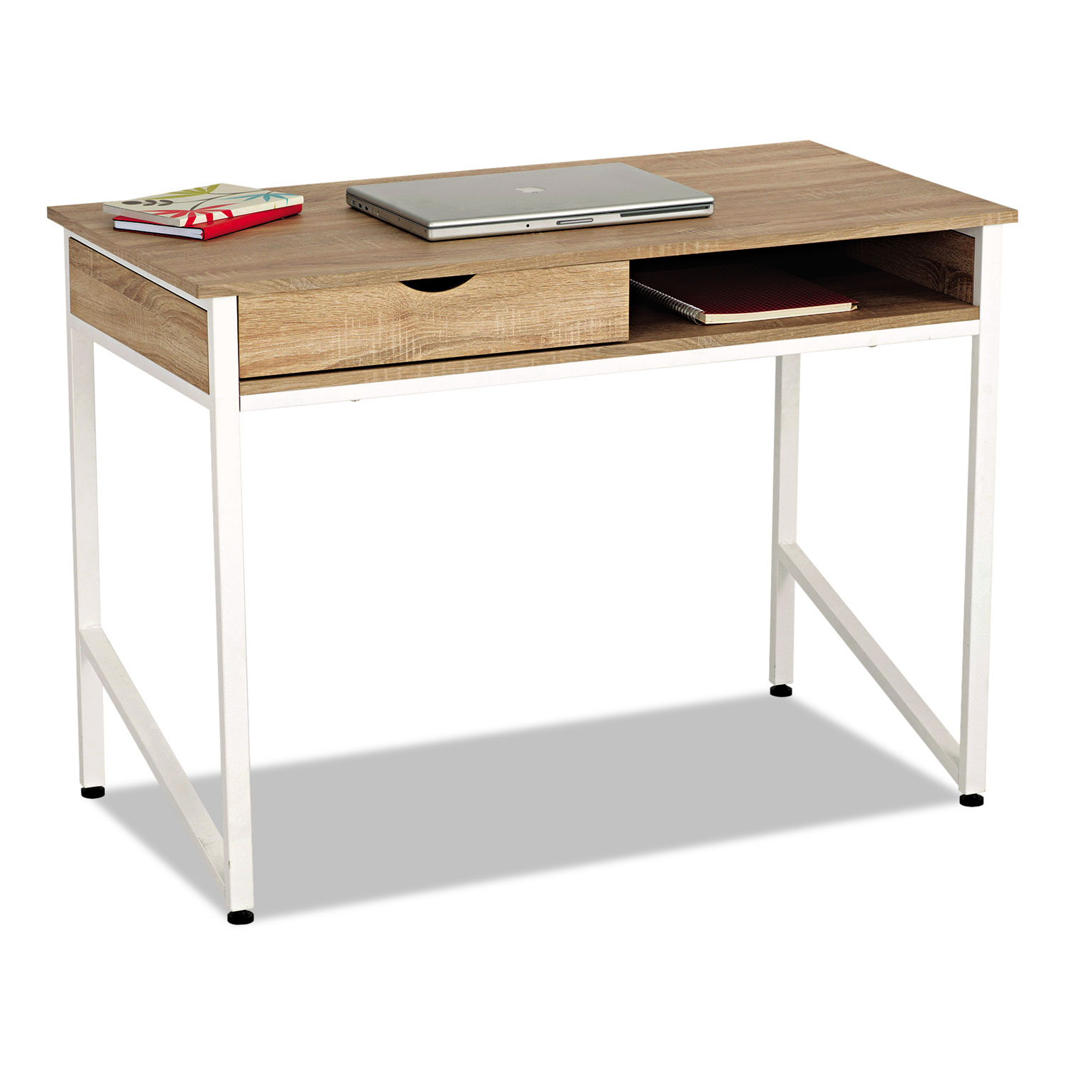 Single Drawer Office Desk, 43 1/4 x 21 5/8 x 30 3/4, Beech/White