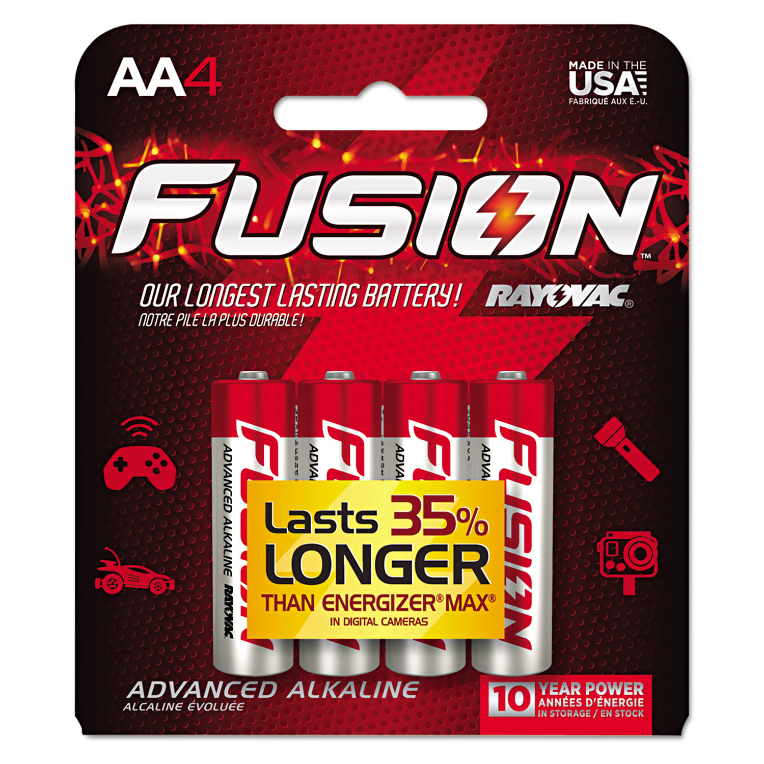 Fusion Advanced Alkaline Batteries, AA, 4/Pack