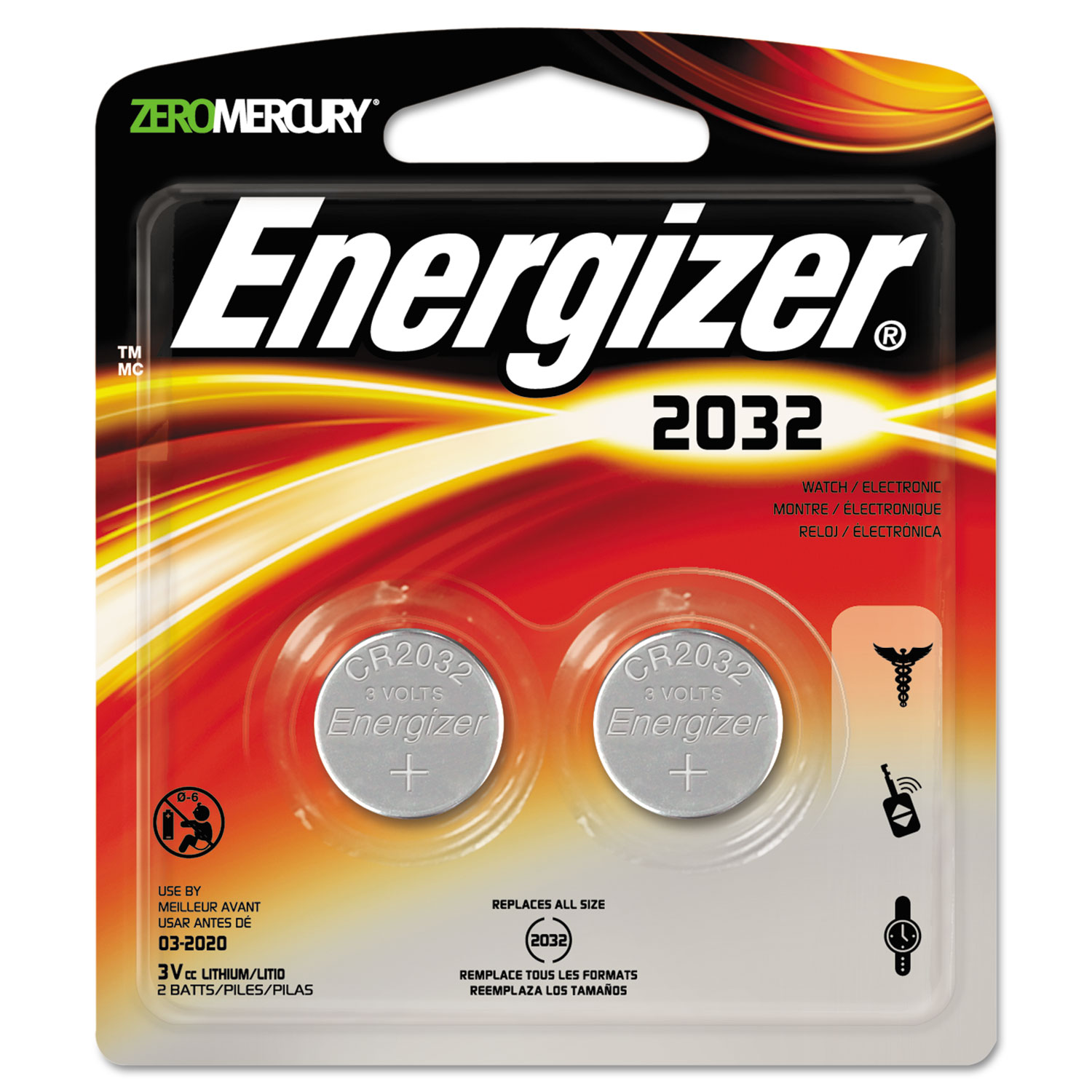 Watch/Electronic/Specialty Battery, 2032, 3V, 2/Pack