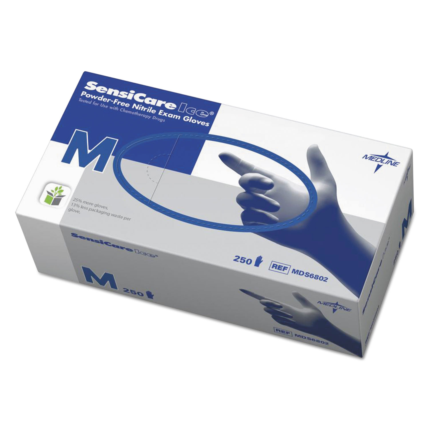  Medline MDS6802 Sensicare Ice Nitrile Exam Gloves, Powder-Free, Medium, Blue, 250/Box (MIIMDS6802) 