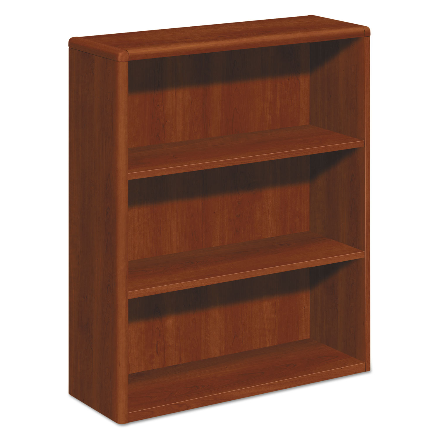 10700 Series Wood Bookcase, Three Shelf, 36w x 13 1/8d x 43 3/8h, Cognac