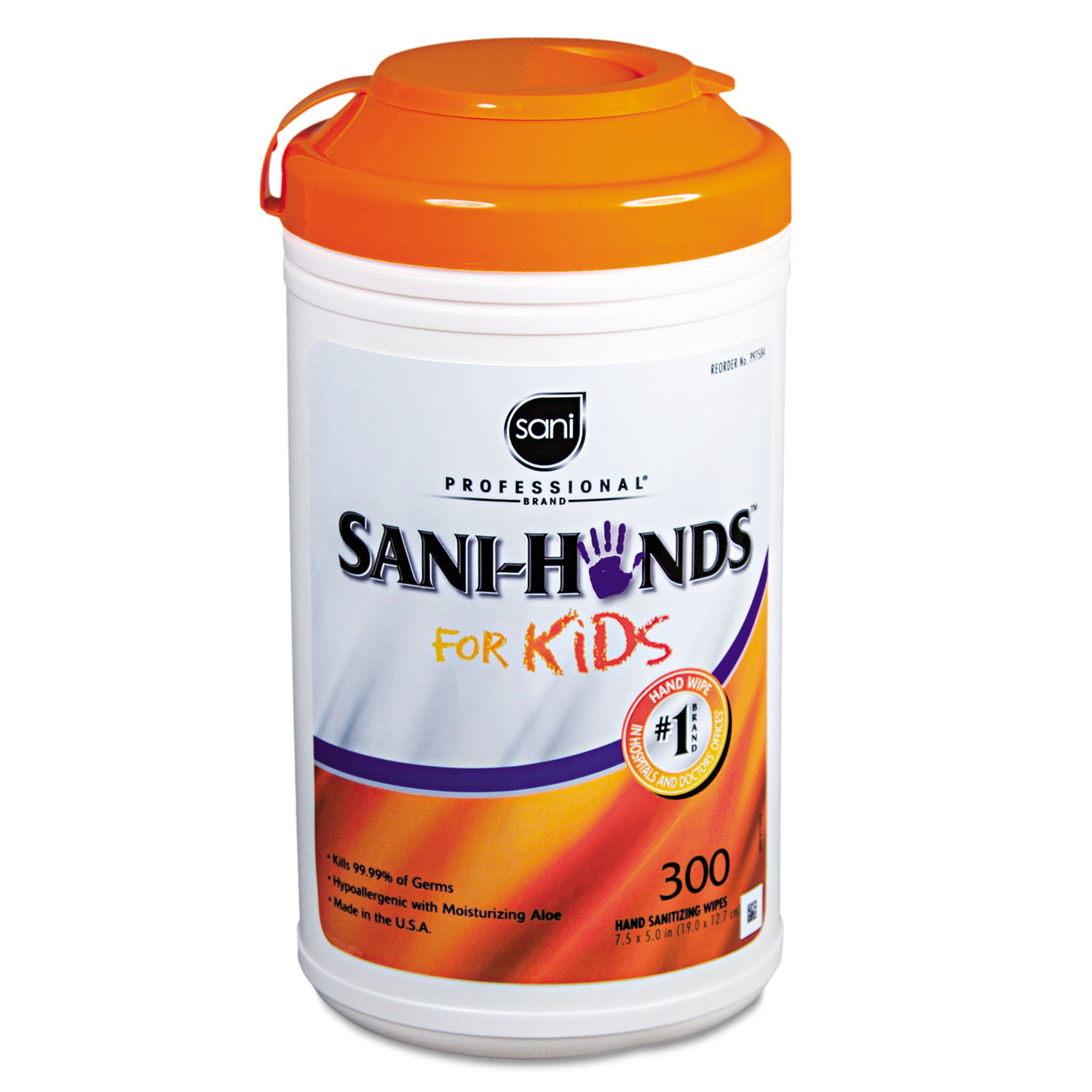 Hands Instant Sanitizing Wipes for Kids, 5 x 7 1/2, White, 300/Pk, 6 Pks/Ct