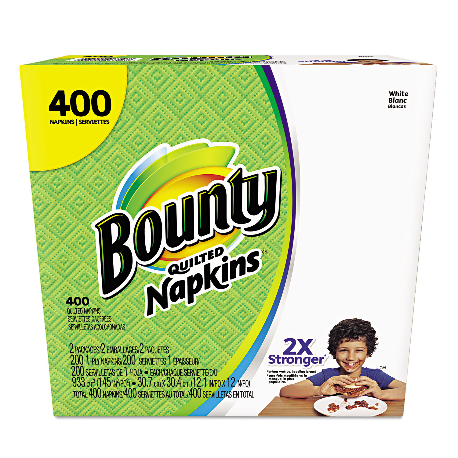  Bounty 06356 Quilted Napkins, 1-Ply, 12.2 x 12, White, 200/Pack, 400/Carton (PGC06356) 