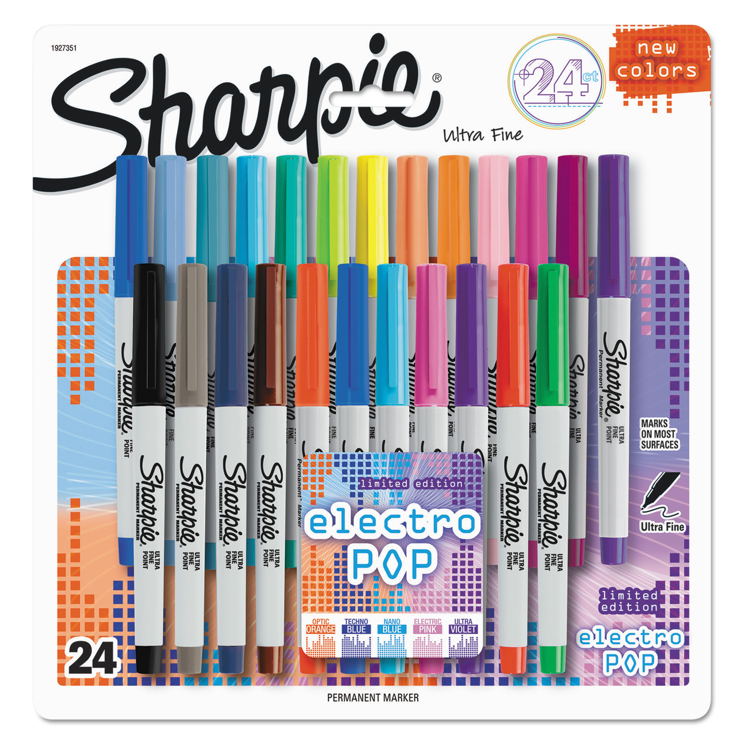  Sharpie 1927351 Ultra Fine Electro Pop Marker, Extra-Fine Needle Tip, Assorted Colors, 24/Set (SAN1927351) 