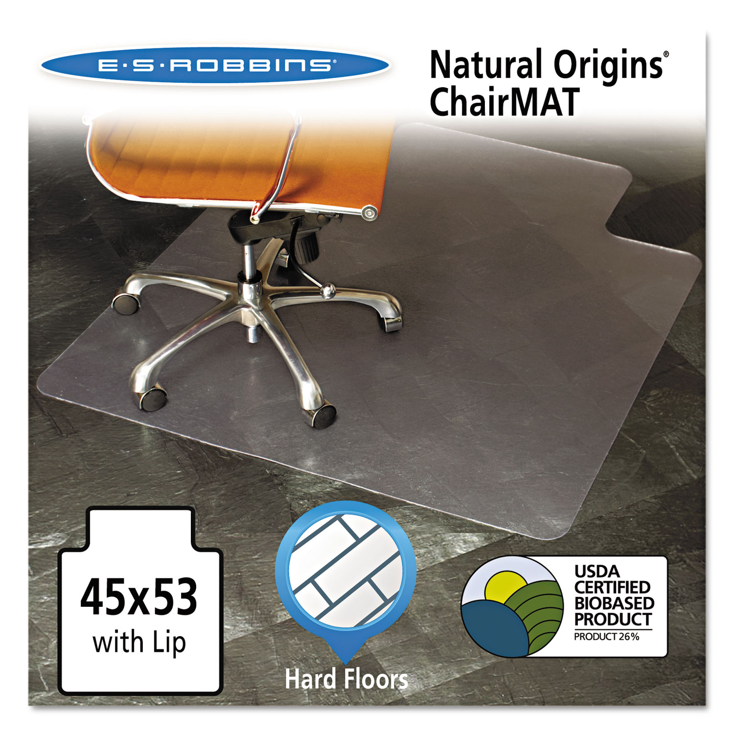  ES Robbins 143012 Natural Origins Chair Mat with Lip For Hard Floors, 45 x 53, Clear (ESR143012) 