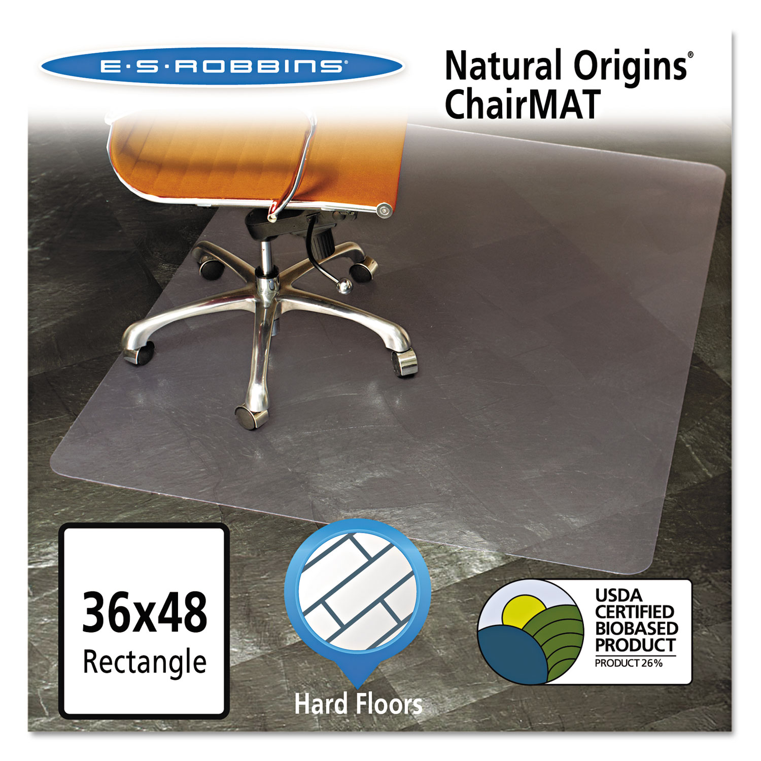  ES Robbins 143007 Natural Origins Chair Mat for Hard Floors, 36 x 48, Clear (ESR143007) 