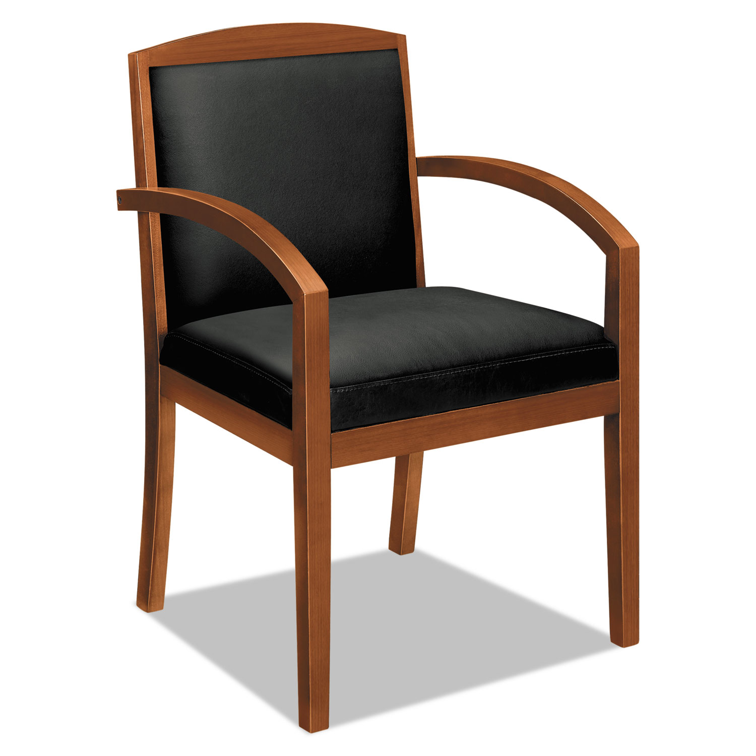 VL850 Series Wood Guest Chair, Black Leather Upholstery w/Cherry Veneer