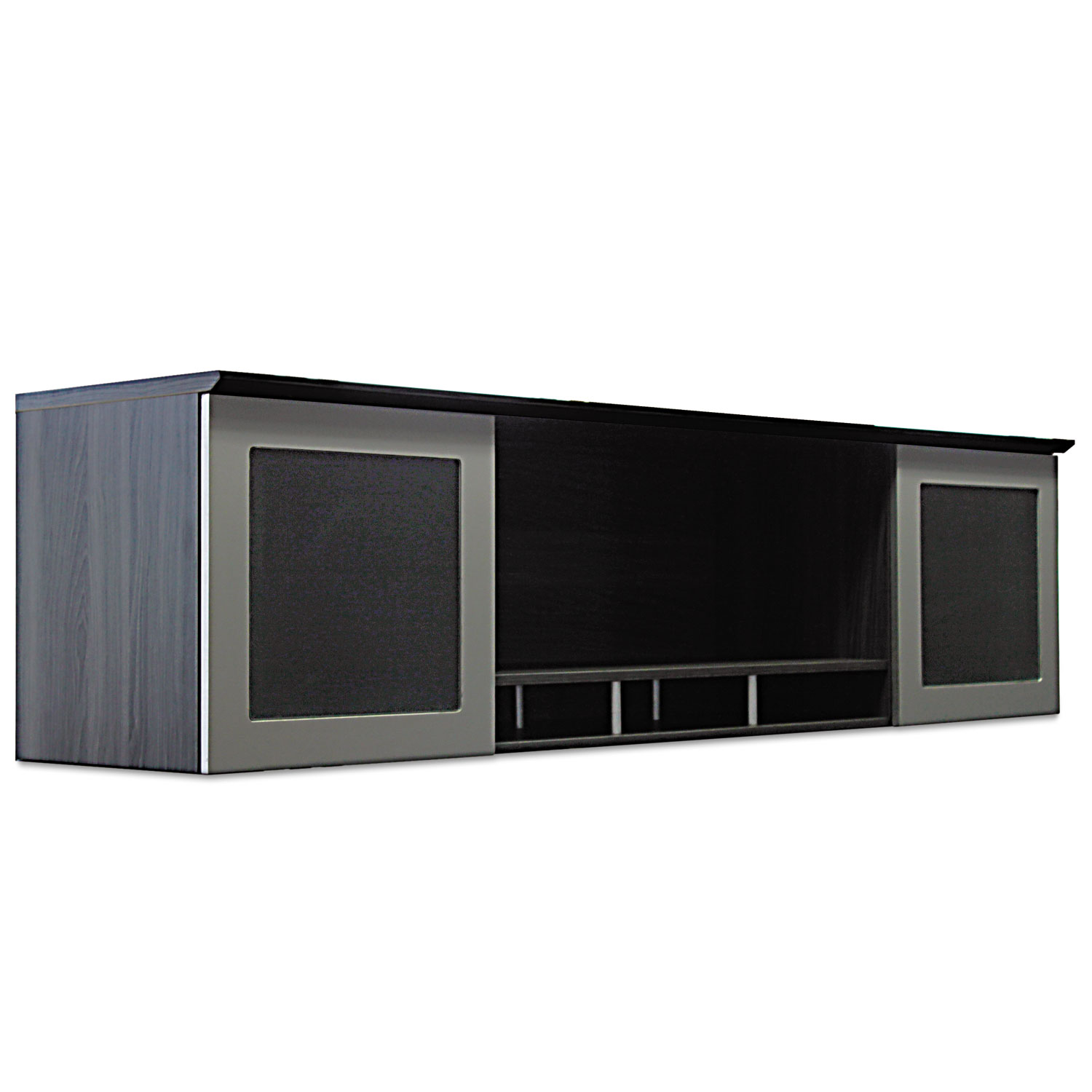Medina Series Laminate Hutch With Glass Doors, 72w x 15d x 18 1/4h, Gray Steel