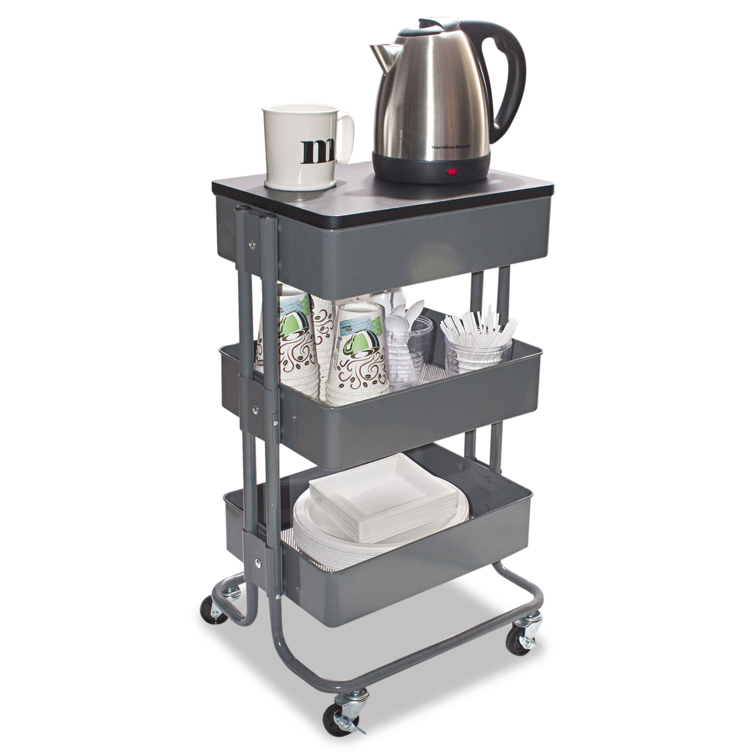 Multi-Use Storage Cart/Stand-Up Workstation, 13.9w x 11.75d x 18.5-39.5h, Gray