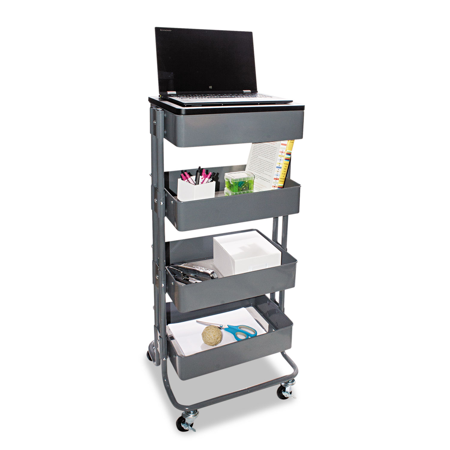  Vertiflex VF51025 Multi-Use Storage Cart/Stand-Up Workstation, 13.9w x 11.75d x 18.5 to 39.5h, Gray (VRTVF51025) 