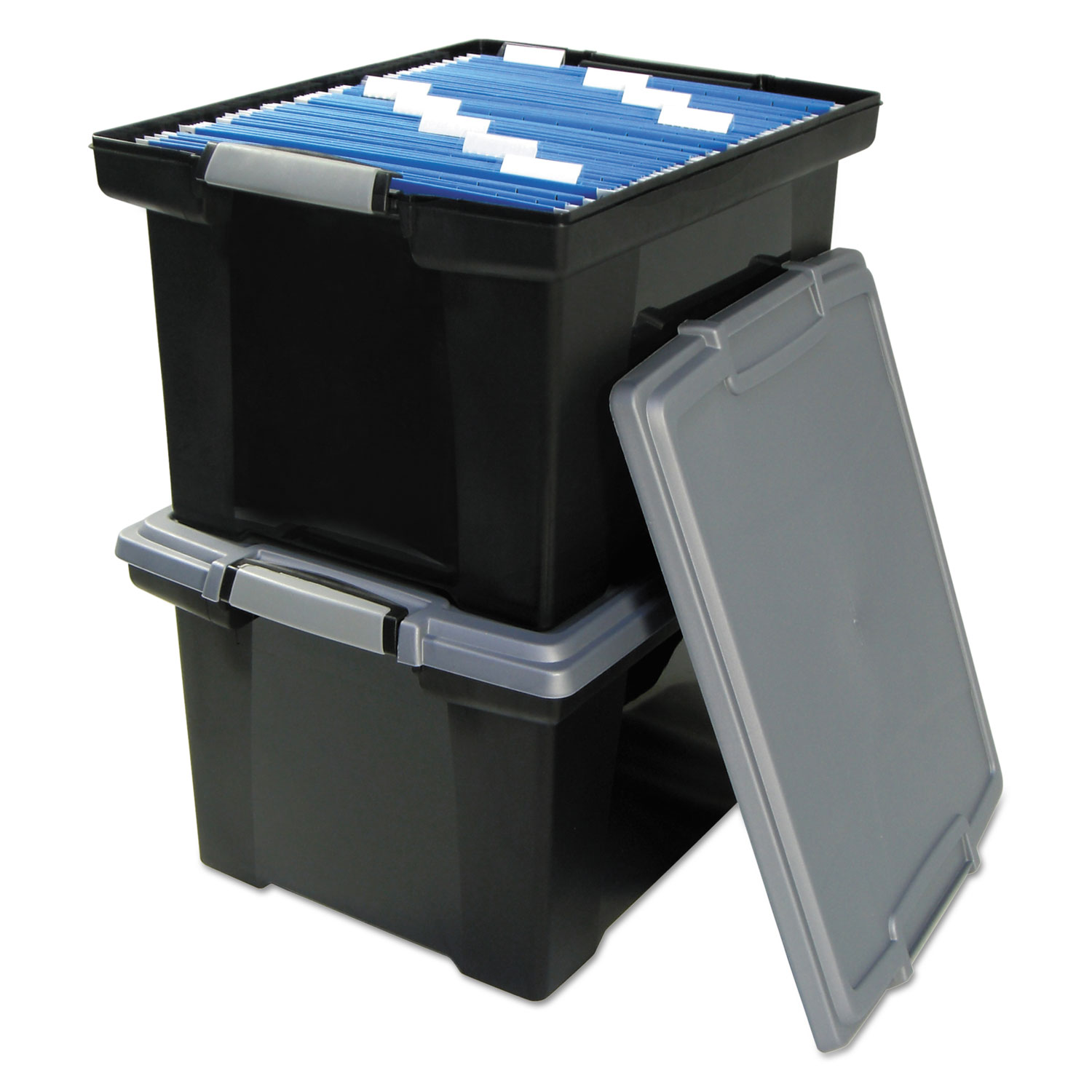 Portable File Tote w/Locking Handle Storage Box, Letter/Legal, Black/Silver