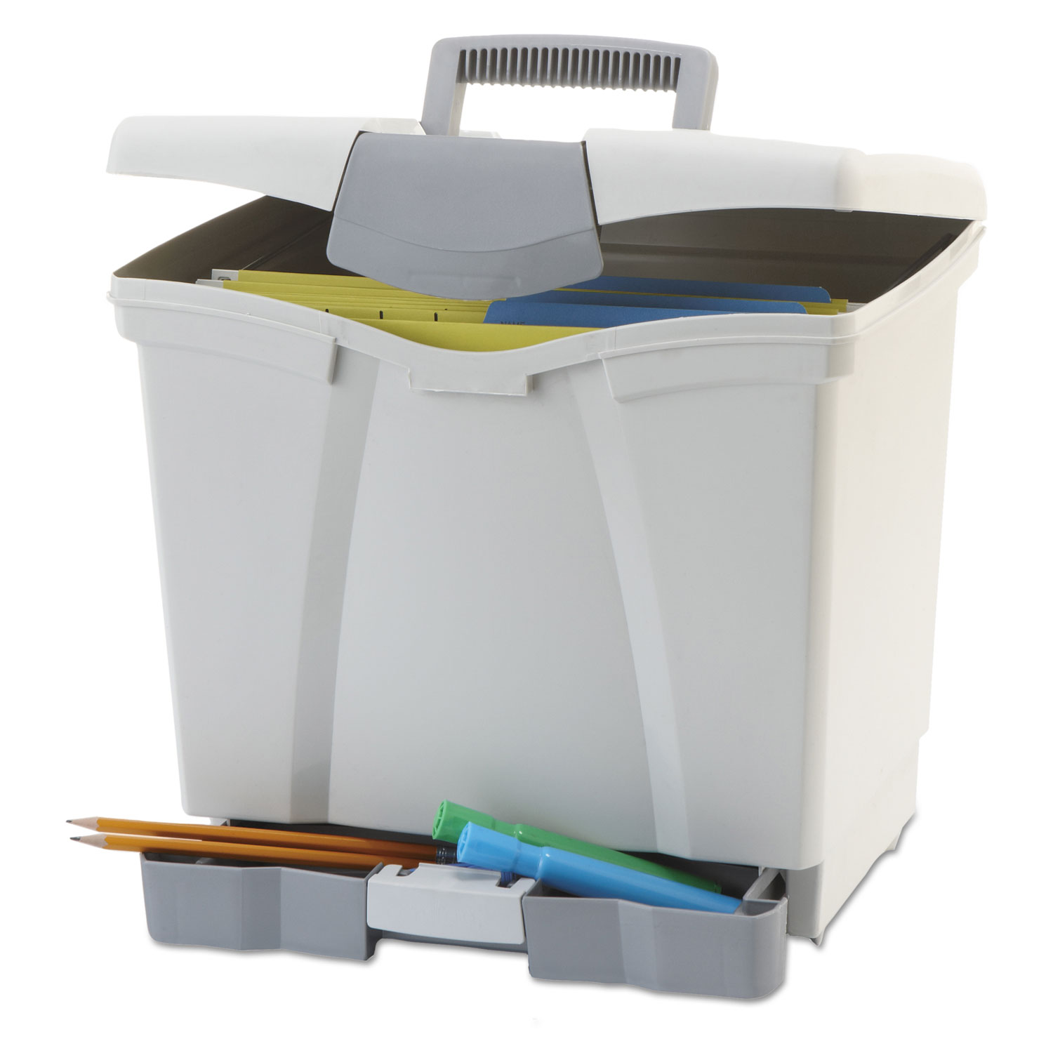 Portable File Storage Box w/Drawer, Letter, Latch, Black