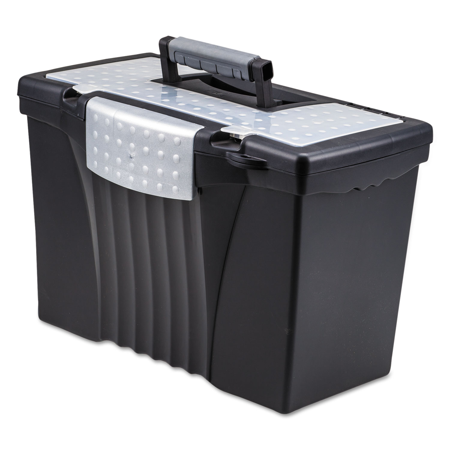 Portable File Storage Box w/Organizer Lid, Letter/Legal, Black