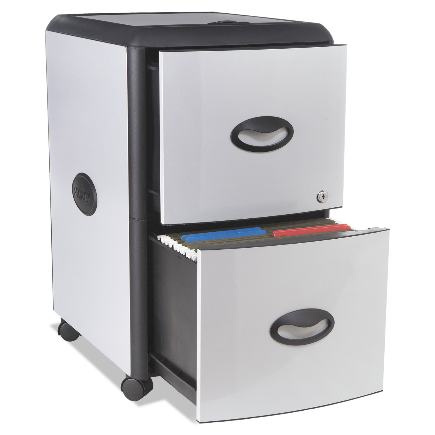  Storex 61352U01C Two-Drawer Mobile Filing Cabinet with Metal Siding, 19w x 15d x 23h, Silver/Black (STX61352U01C) 