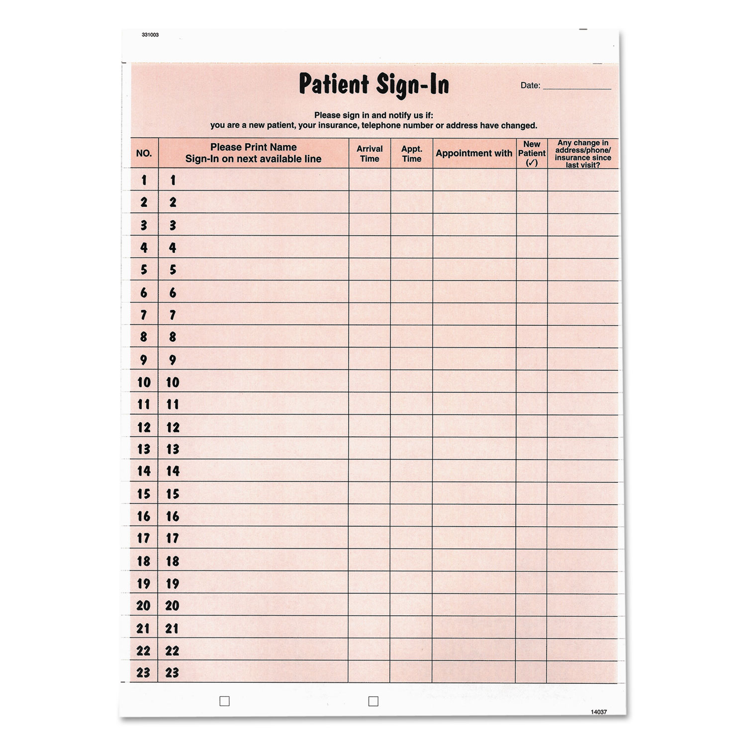 Patient Sign-In Label Forms, 8 1/2 x 11 5/8, 125 Sheets/Pack, Salmon