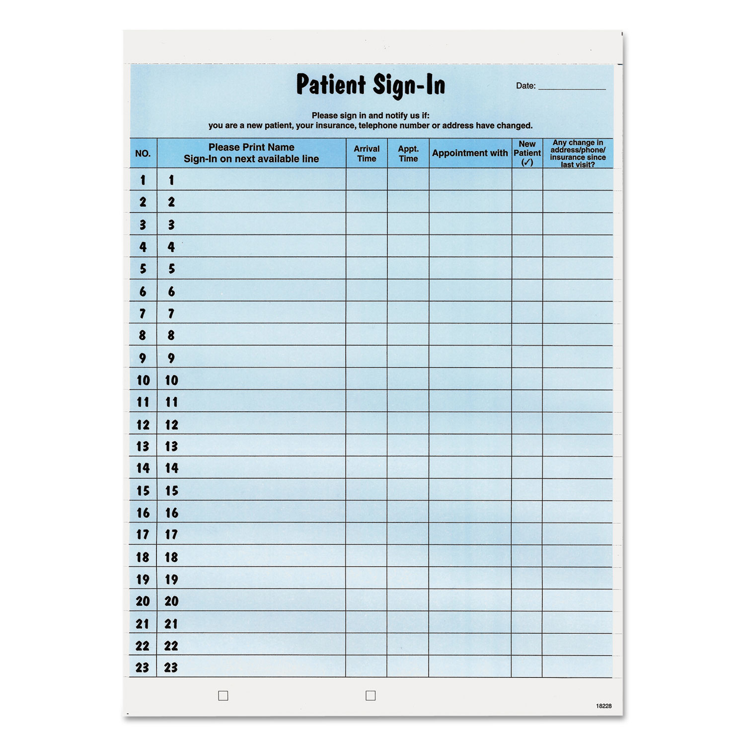 Patient Sign-In Label Forms, 8 1/2 x 11 5/8, 125 Sheets/Pack, Blue