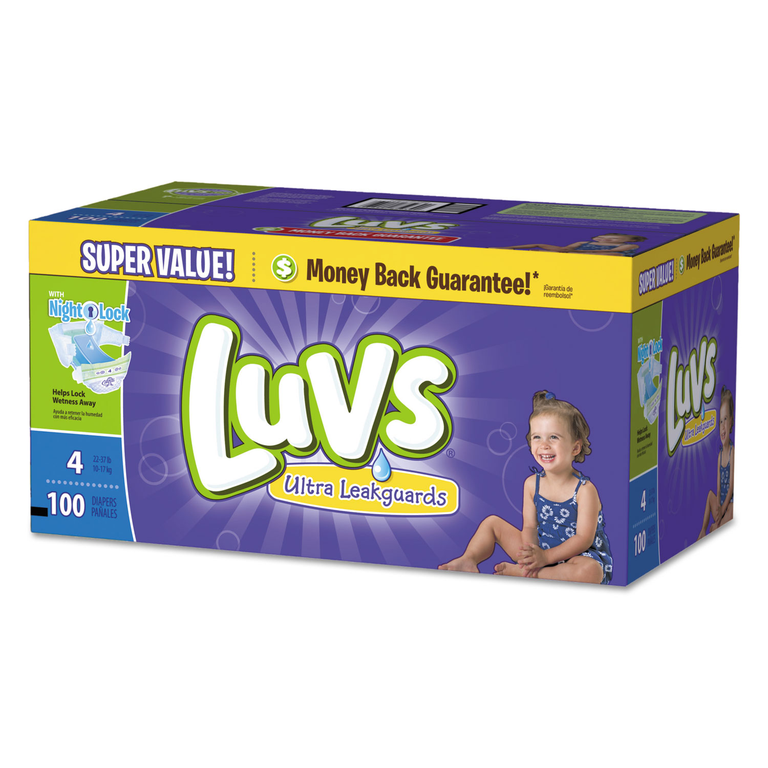 Diapers w/Leakguard, Size 4: 22 to 37 lbs, 100/Carton