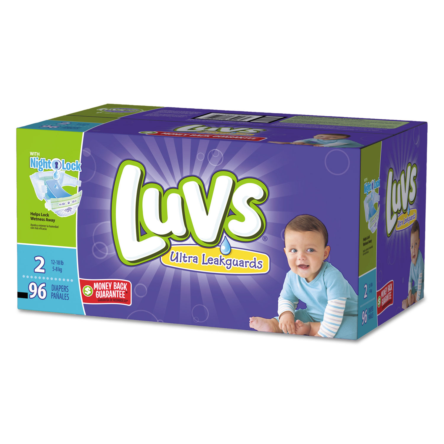 Diapers w/Leakguard, Size 2: 12 to 18 lbs, 96/Carton