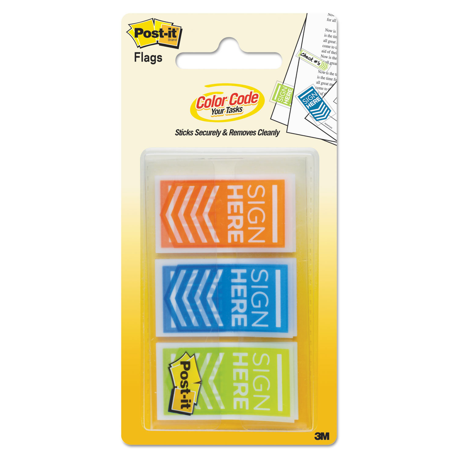  Post-it Flags 682-SH-OBL Arrow Message 1 Page Flags, Sign Here, Blue/Lime/Orange, 60/Pack (MMM682SHOBL) 