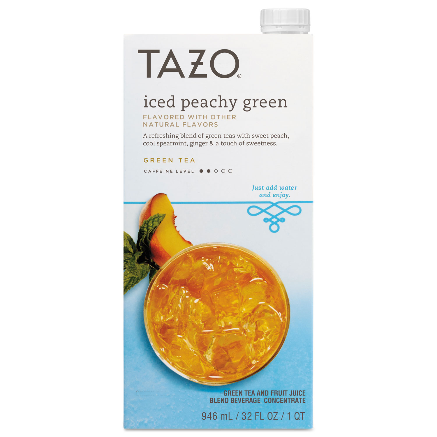 Iced Tea Concentrate, Iced Peachy Green, 32 oz Tetra Pak, 6/Carton