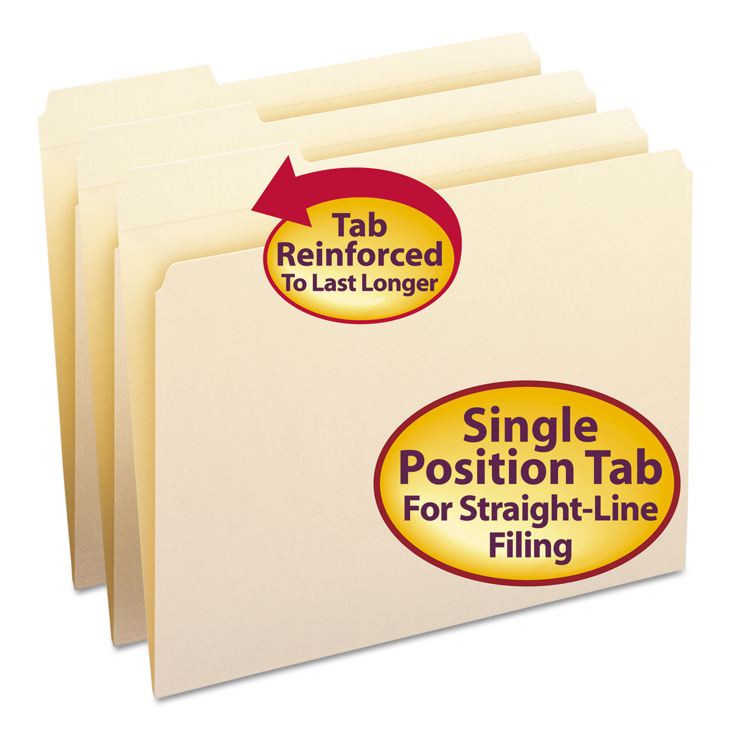 Reinforced Tab Manila File Folders, 1/3-Cut Tabs, Left Position, Letter Size, 11 pt. Manila, 100/Box