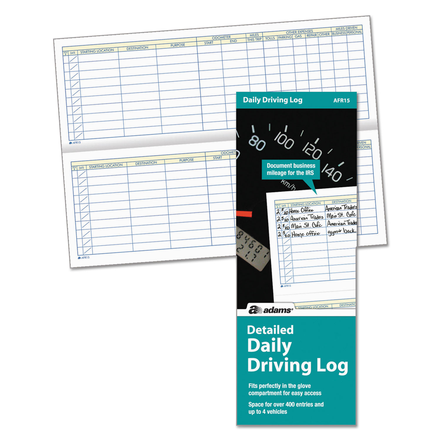  Adams AFR15 Detailed Daily Driving Log, 3 1/4 x 9, 45 Pages (ABFAFR15) 
