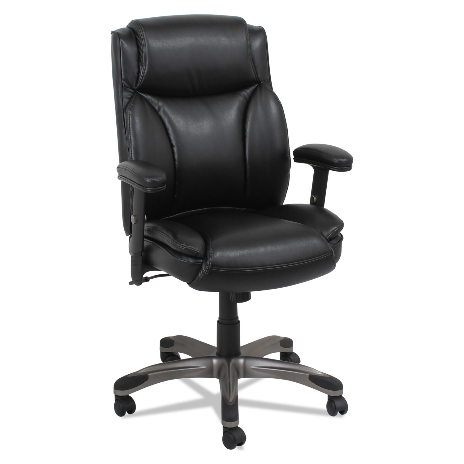 Alera Veon Series Leather MidBack Managers Chair w/Coil Spring Cushioning,Black