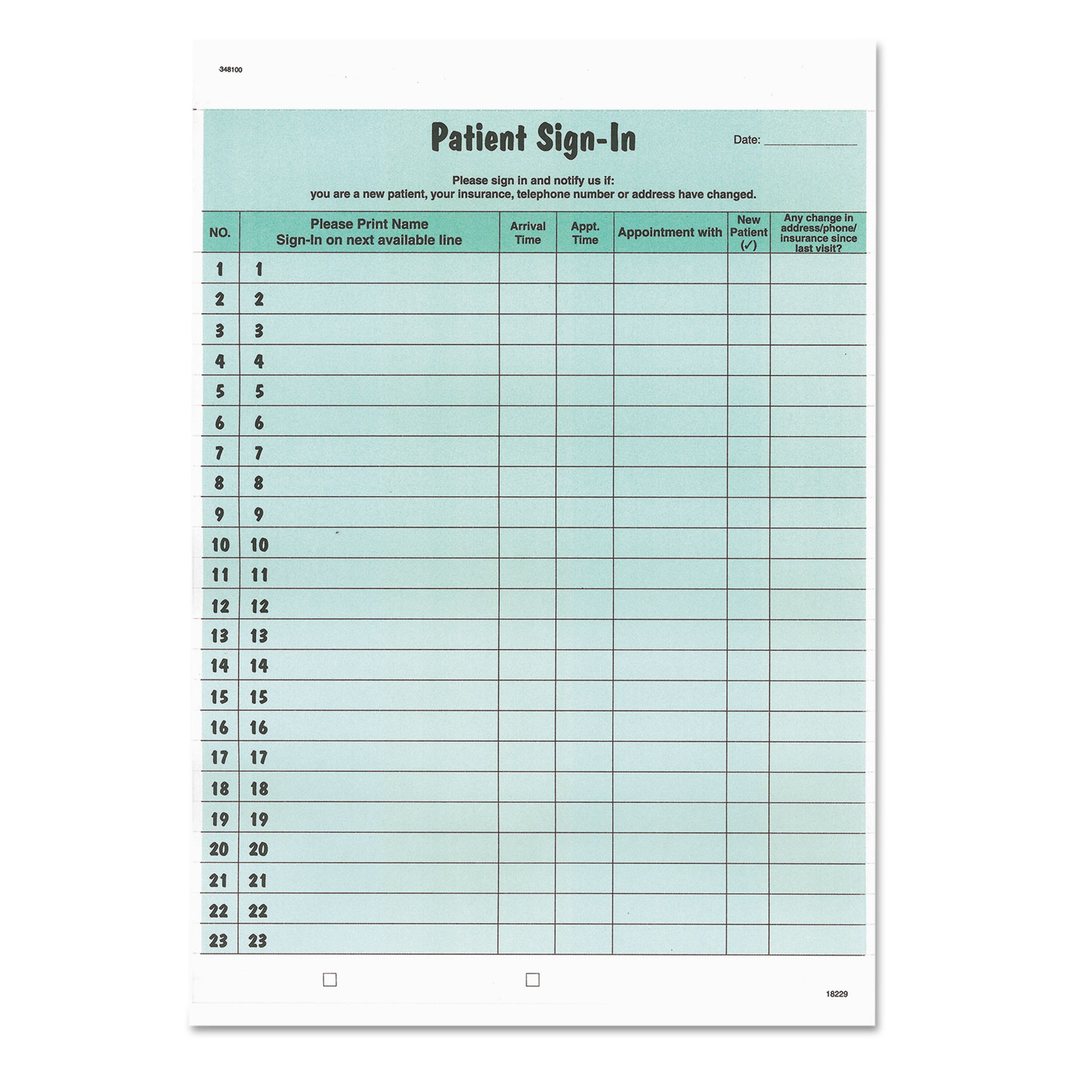  Tabbies 14532 Patient Sign-In Label Forms, 8 1/2 x 11 5/8, 125 Sheets/Pack, Green (TAB14532) 