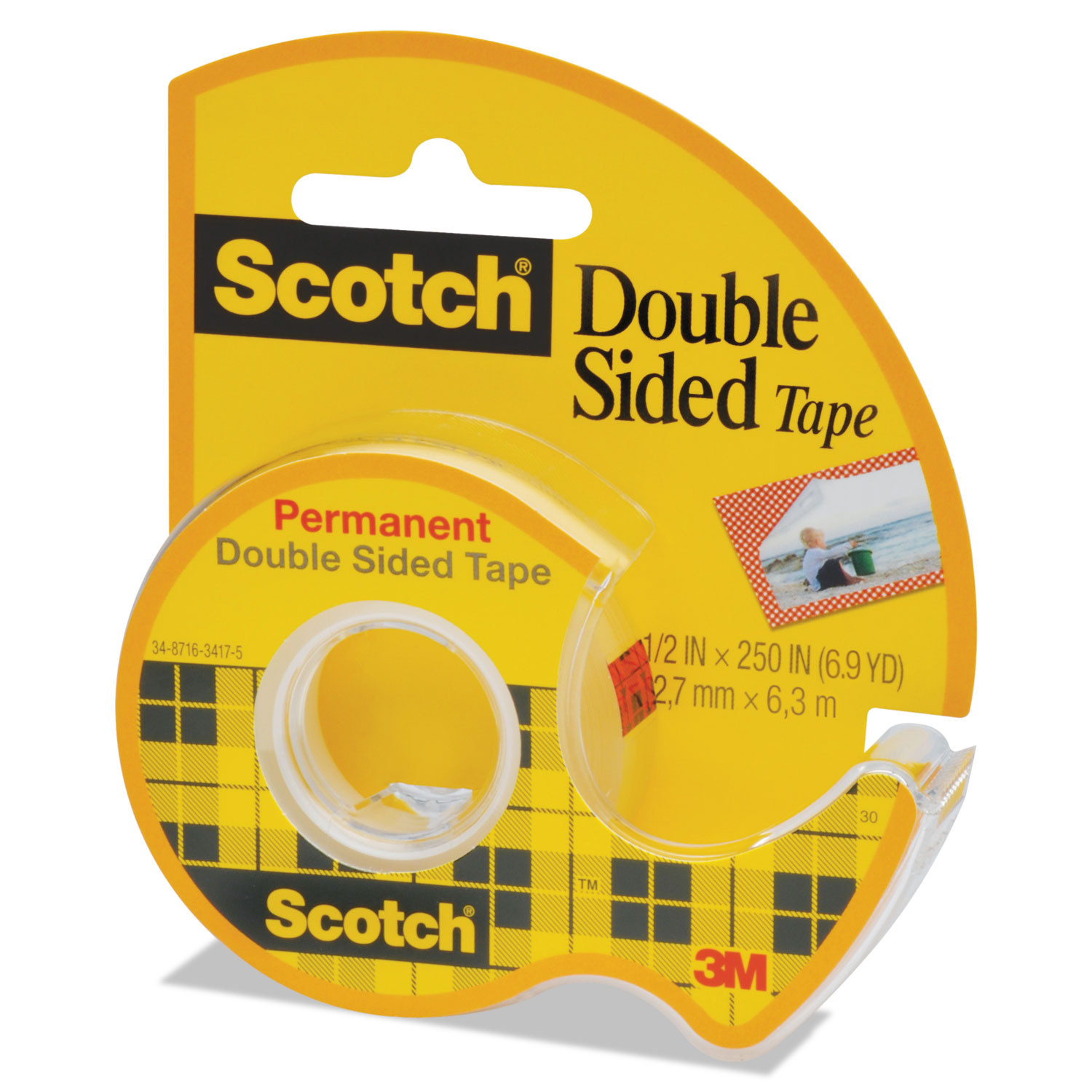 665 Double-Sided Permanent Tape in Handheld Dispenser, 1/2 x 250, Clear
