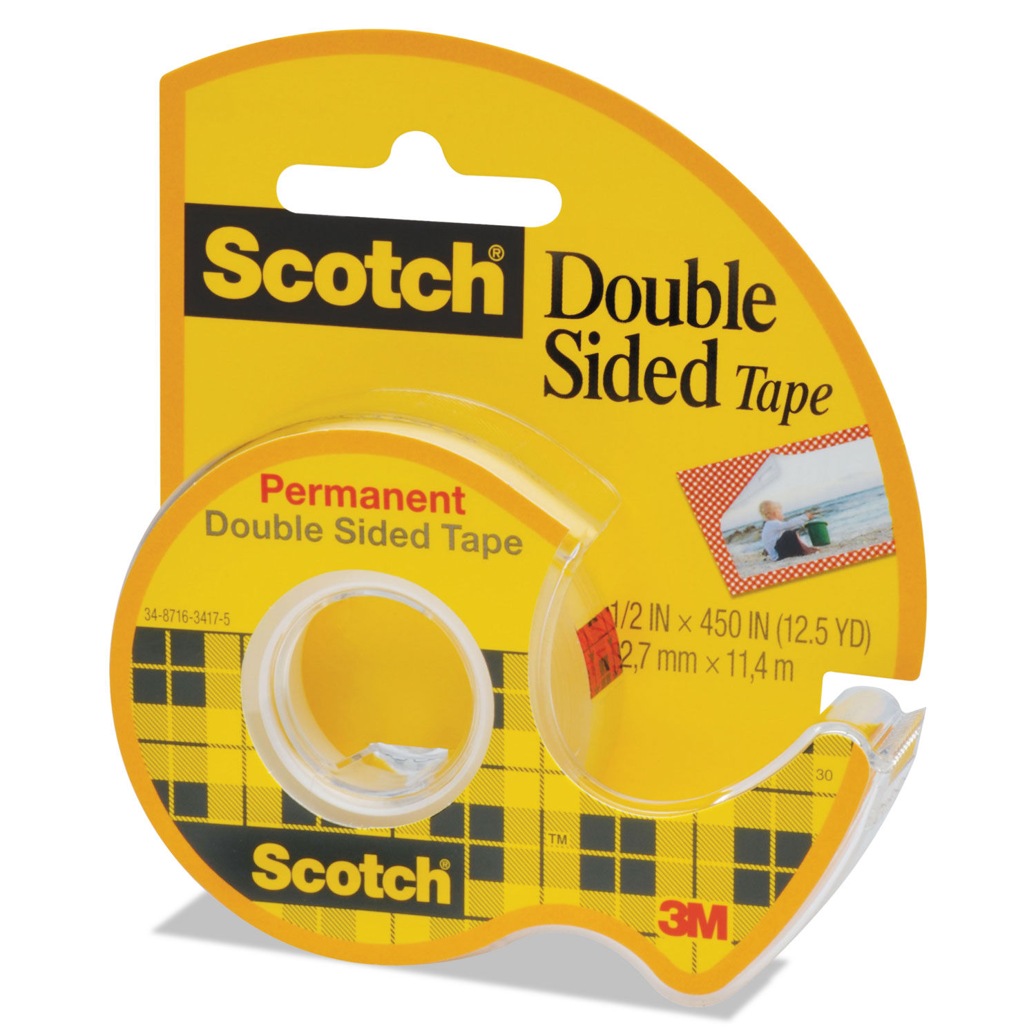 665 Double-Sided Permanent Tape w/Hand Dispenser, 1/2 x 450, Clear