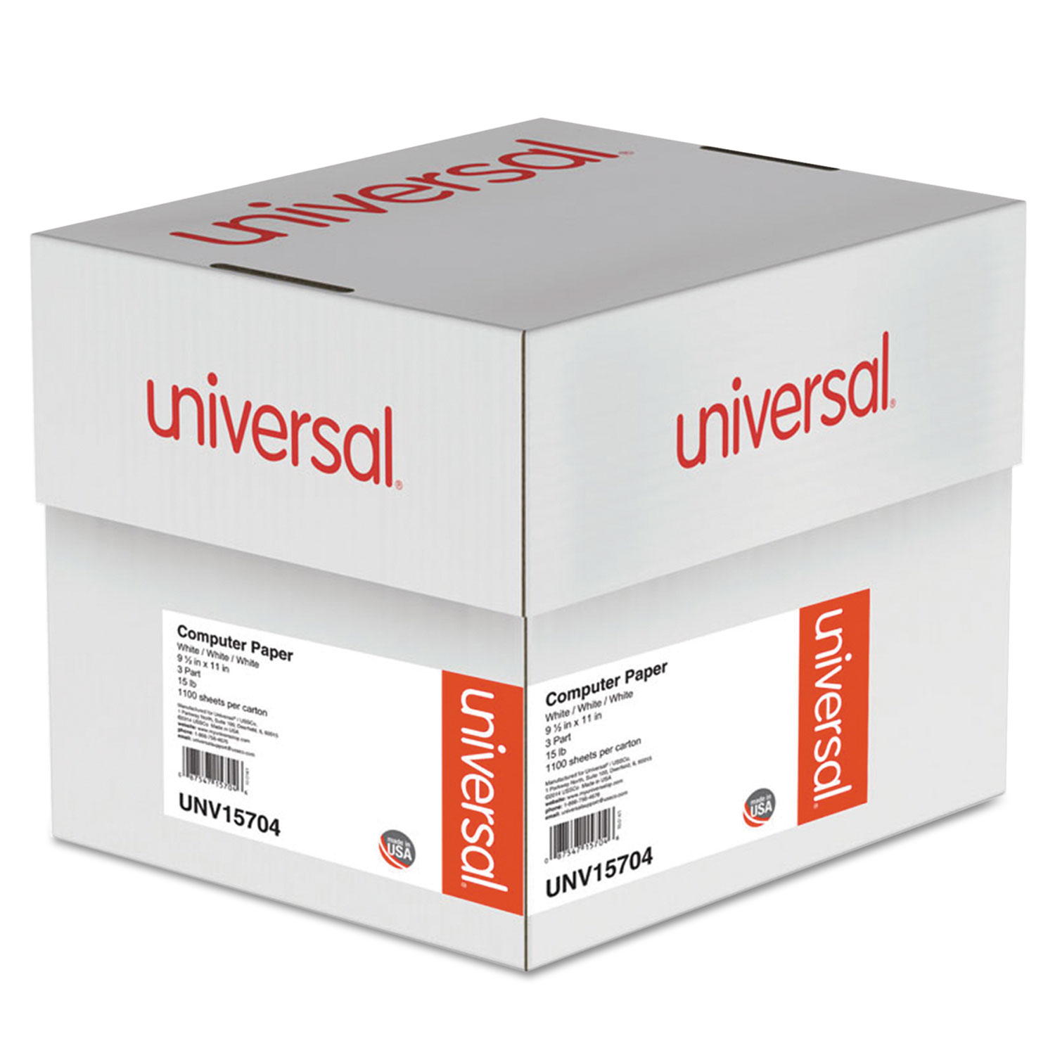  Universal UNV15704 Printout Paper, 3-Part, 15lb, 9.5 x 11, White, 1, 100/Carton (UNV15704) 