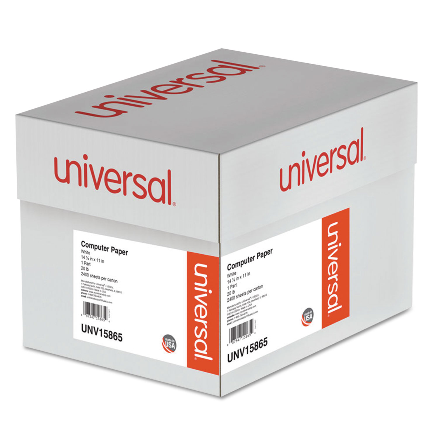  Universal UNV15865 Printout Paper, 1-Part, 20lb, 14.88 x 11, White, 2, 400/Carton (UNV15865) 
