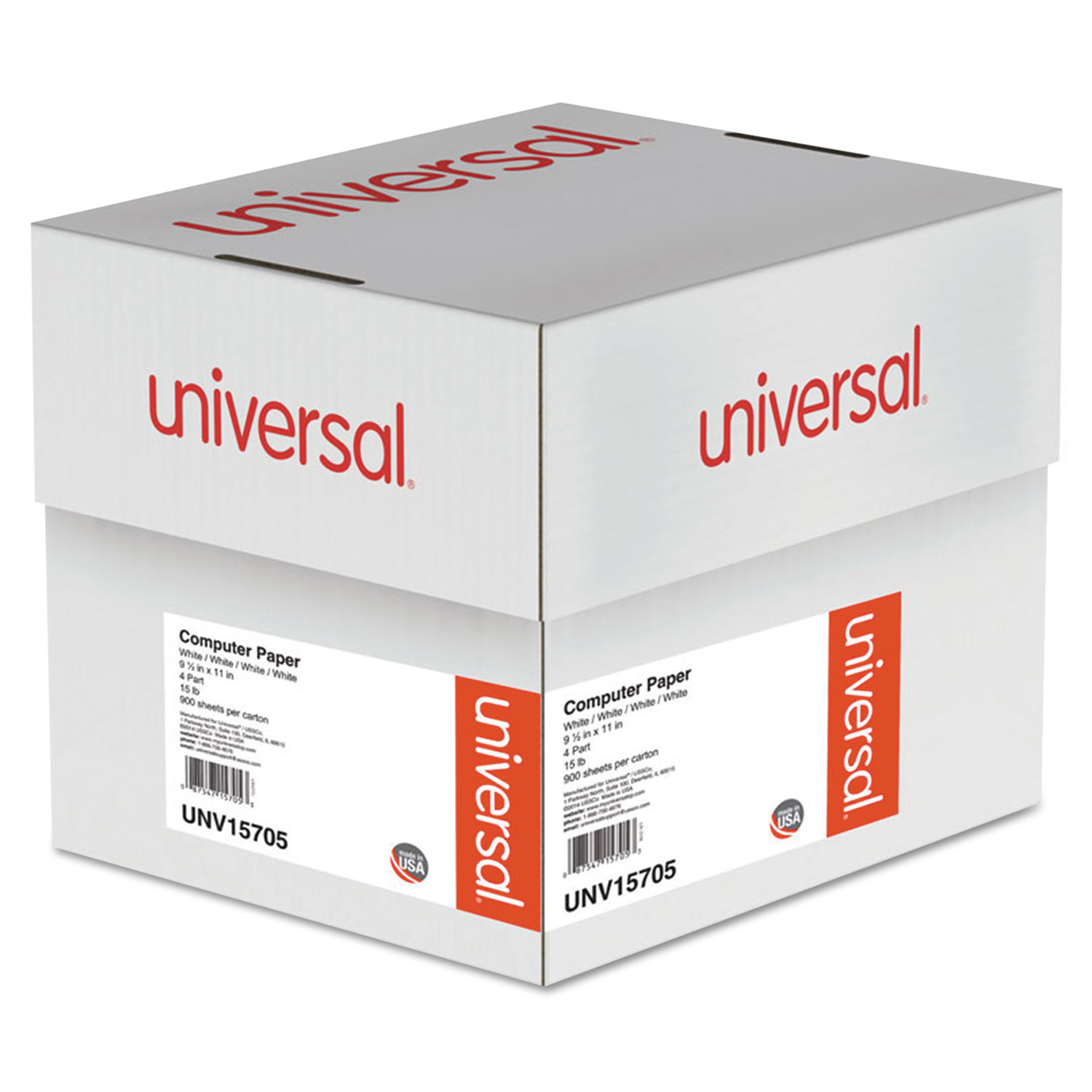  Universal UNV15705 Printout Paper, 4-Part, 15lb, 9.5 x 11, White, 900/Carton (UNV15705) 