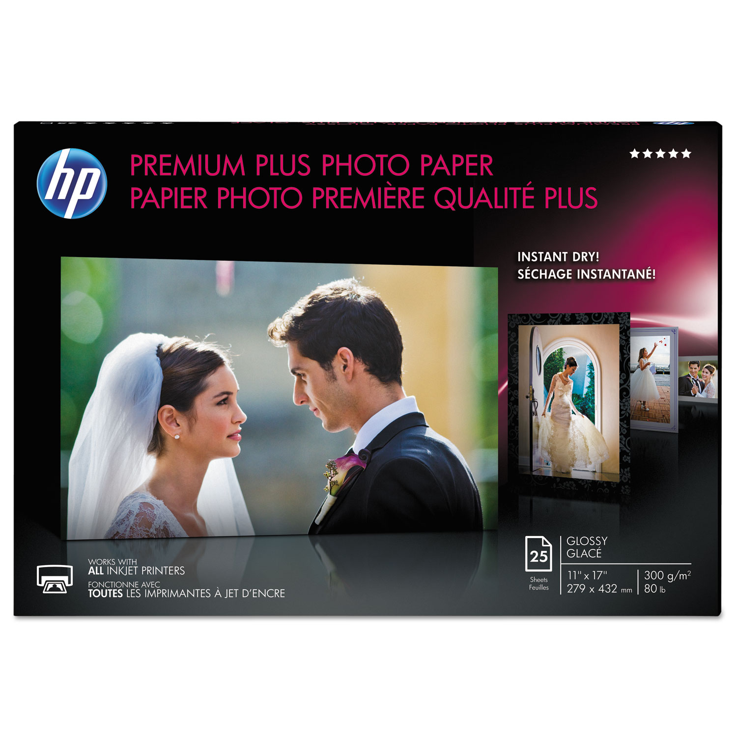  HP CV065A Premium Plus Photo Paper, 11.5 mil, 11 x 17, Glossy White, 25/Pack (HEWCV065A) 