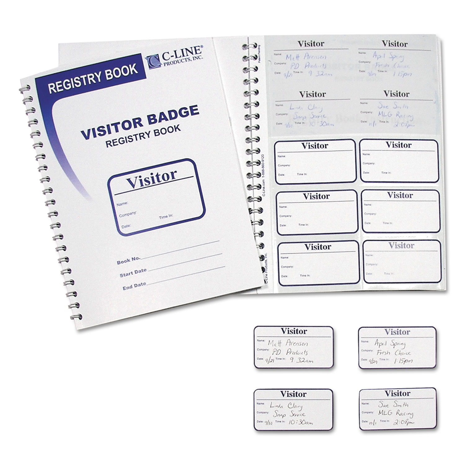  C-Line 97030 Visitor Badges with Registry Log, 3 5/8 x 1 7/8, White, 150 Badges/Box (CLI97030) 