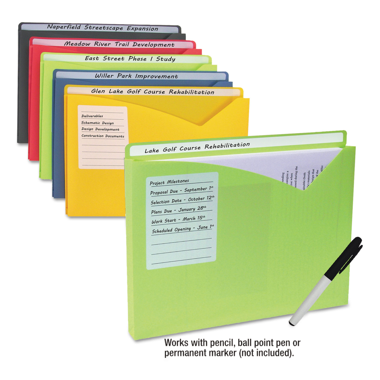  C-Line 63160 Write-On Poly File Jackets, Straight Tab, Letter Size, Assorted Colors, 10/Pack (CLI63160) 