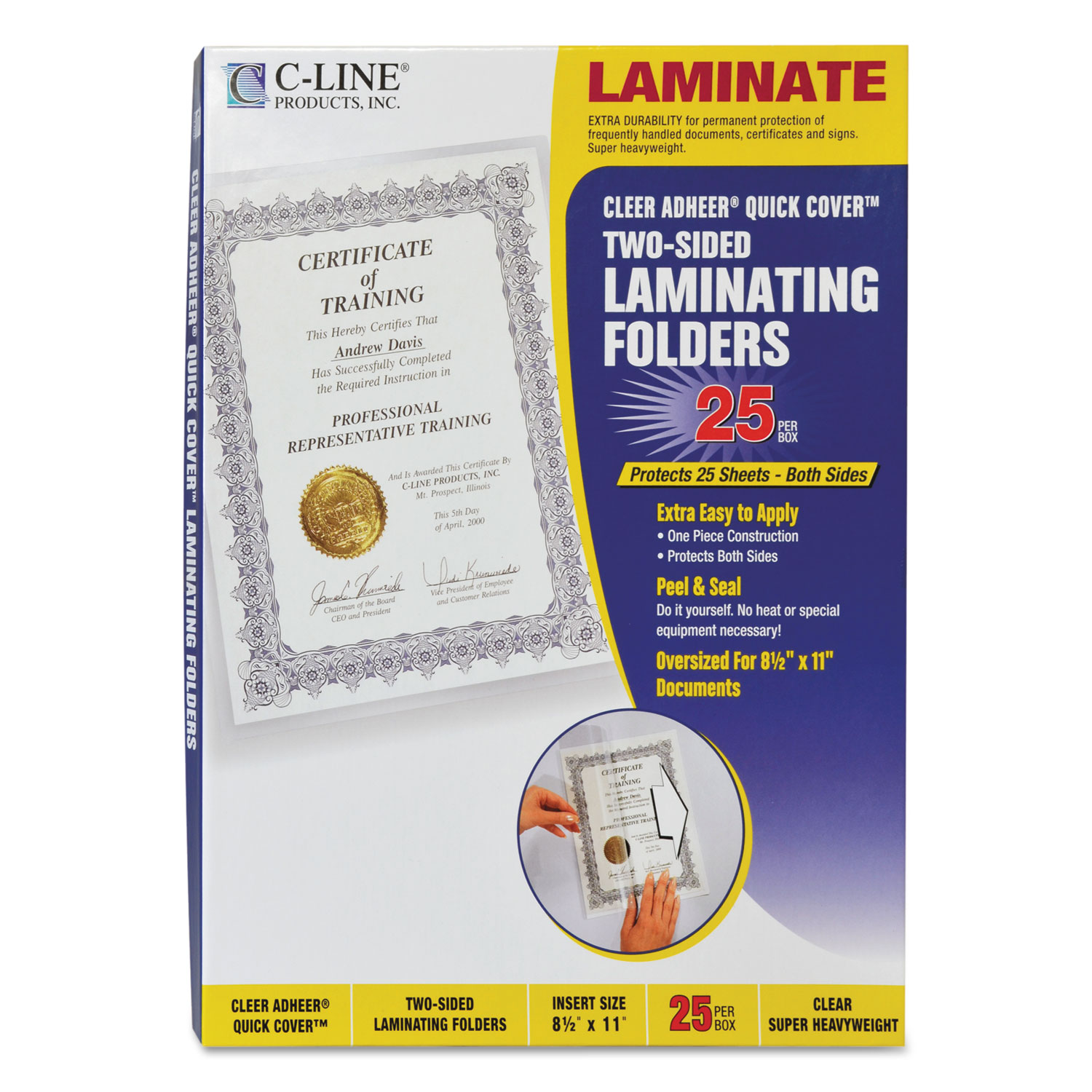  C-Line 65187 Quick Cover Laminating Pockets, 12 mil, 9.13 x 11.5, Gloss Clear, 25/Box (CLI65187) 