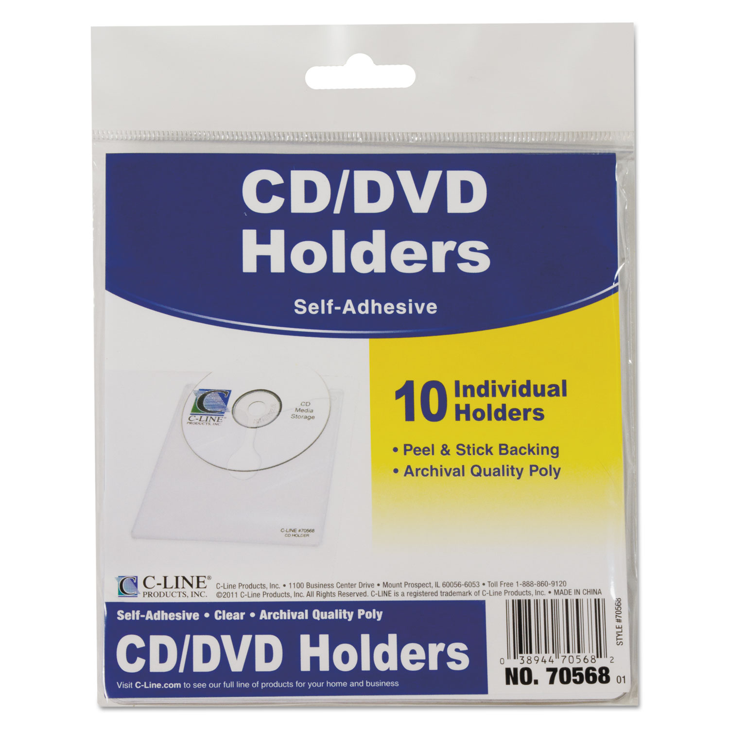  C-Line 70568 Self-Adhesive CD Holder, 5 1/3 x 5 2/3, 10/PK (CLI70568) 