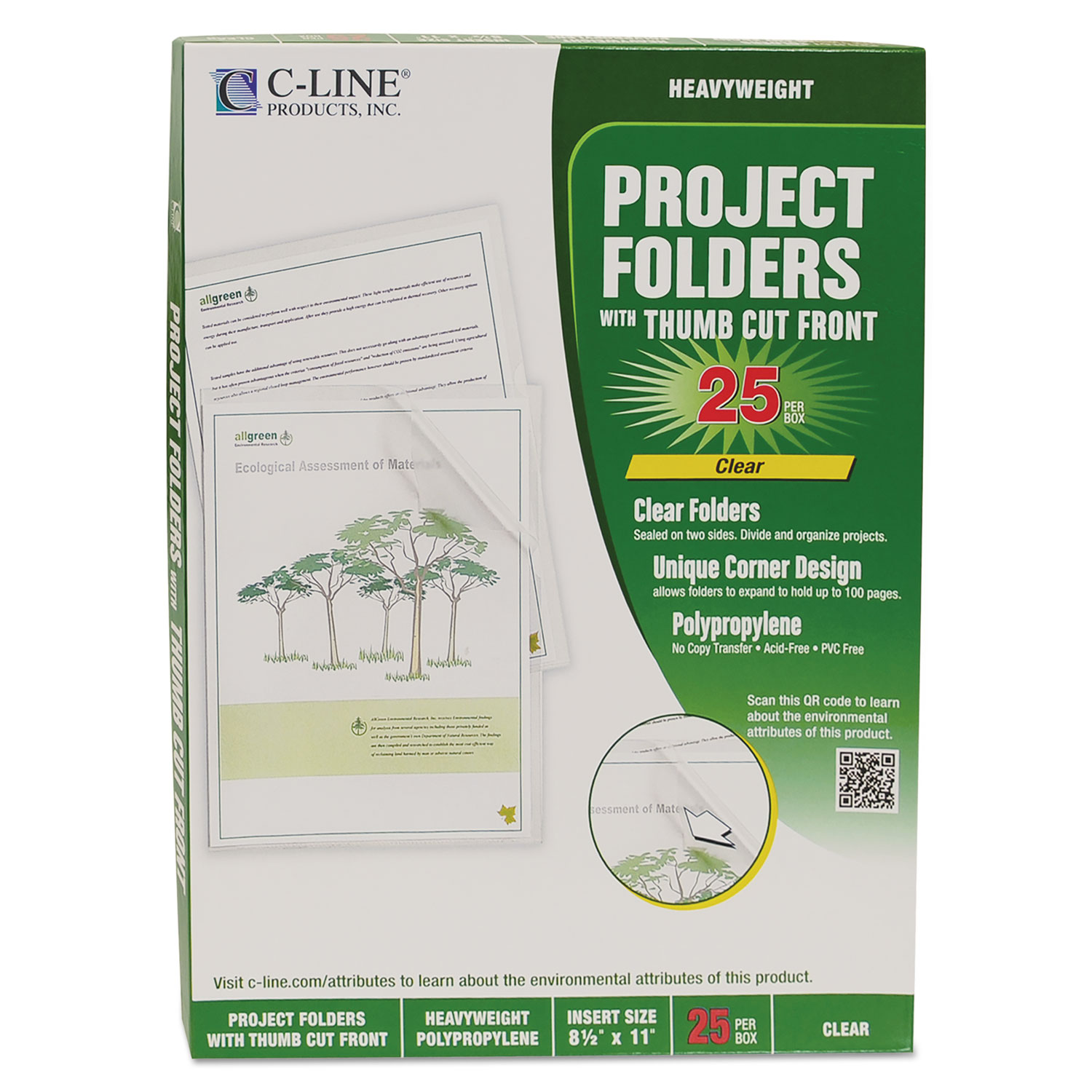  C-Line 62627 Specialty Project Folders, Letter Size, Clear, 25/Box (CLI62627) 