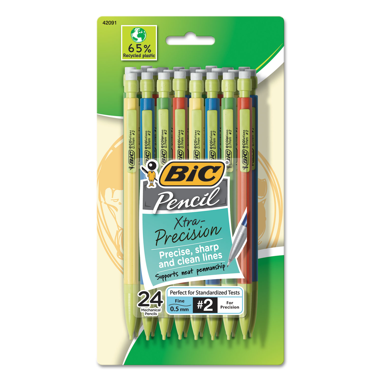  BIC MPEP241 Xtra-Life Mechanical Pencil, 0.7 mm, HB (#2.5), Black Lead, Assorted Barrel Colors, 24/Pack (BICMPEP241) 