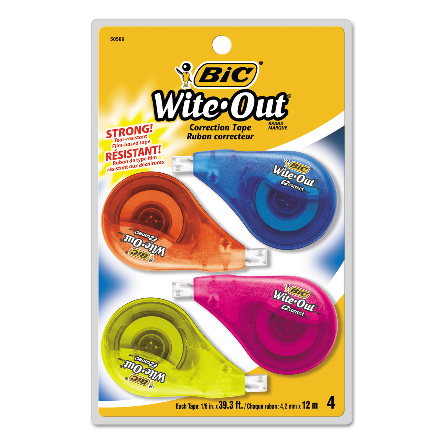  BIC WOTAPP418 Wite-Out EZ Correct Correction Tape, Non-Refillable, 1/6 x 400, 4/Pack (BICWOTAPP418) 