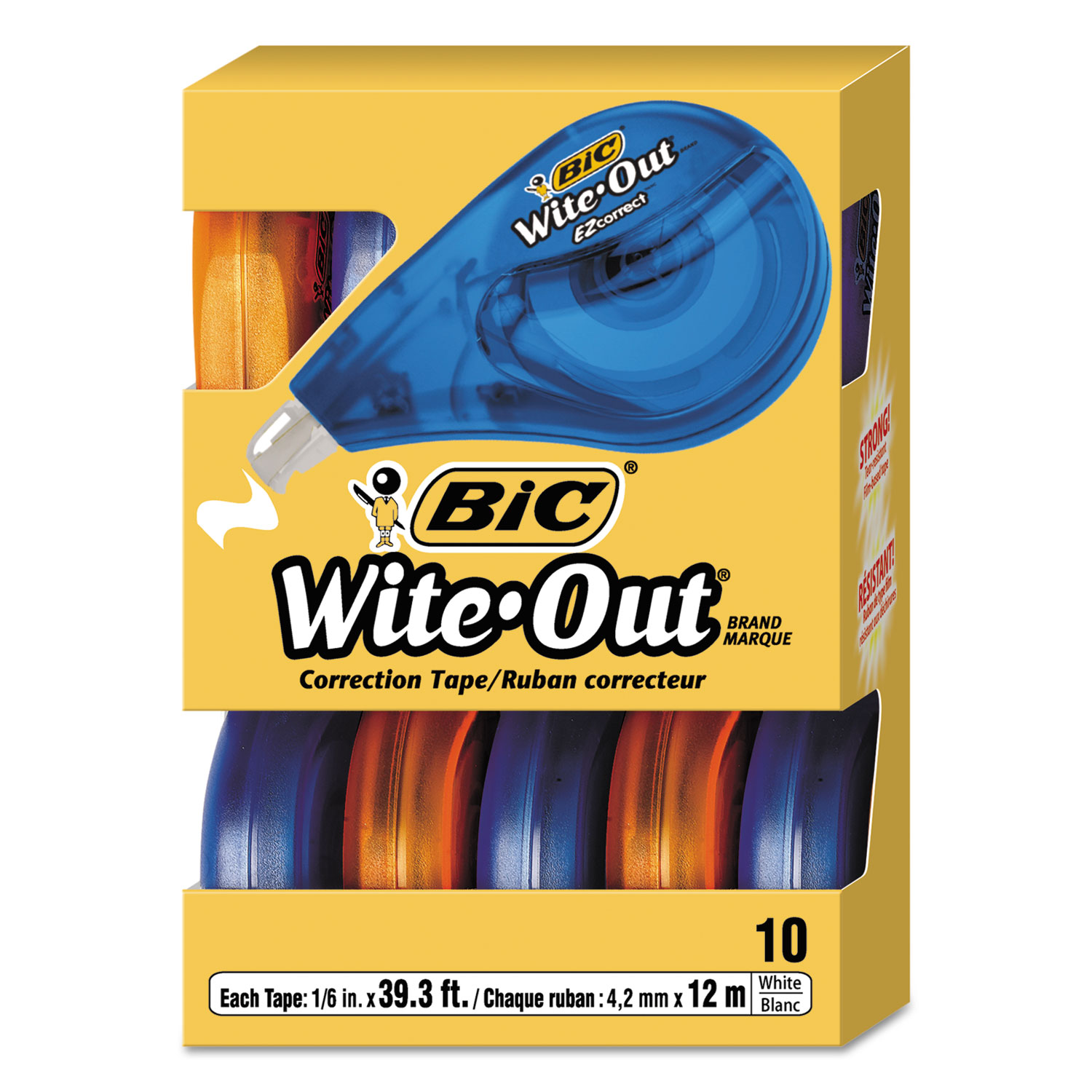  BIC WOTAP10 Wite-Out EZ Correct Correction Tape, Non-Refillable, 1/6 x 472, 10/Box (BICWOTAP10) 