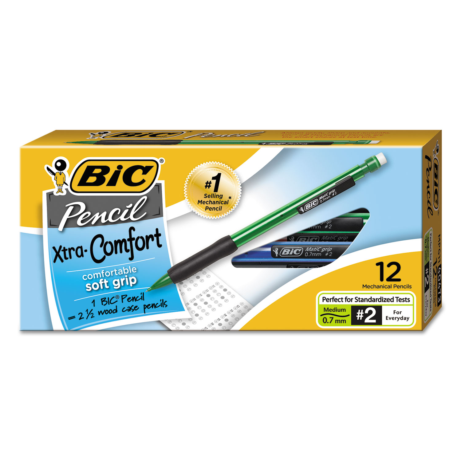  BIC MPG11 BLK Xtra-Comfort Mechanical Pencil, 0.7 mm, HB (#2.5), Black Lead, Assorted Barrel Colors, Dozen (BICMPG11) 