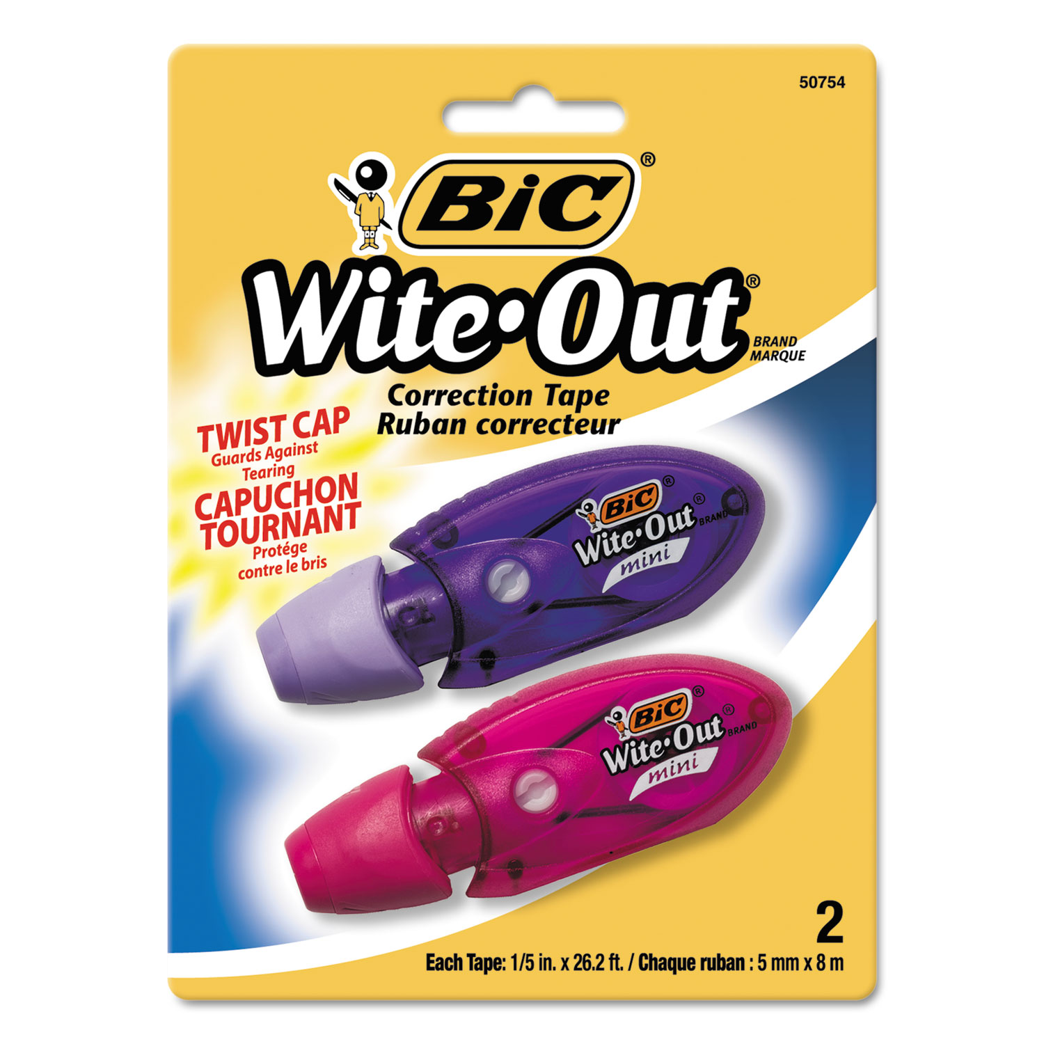  BIC WOMTP21 Wite-Out Mini Twist Correction Tape, Non-Refillable, 1/5 x 314, 2/Pack (BICWOMTP21) 